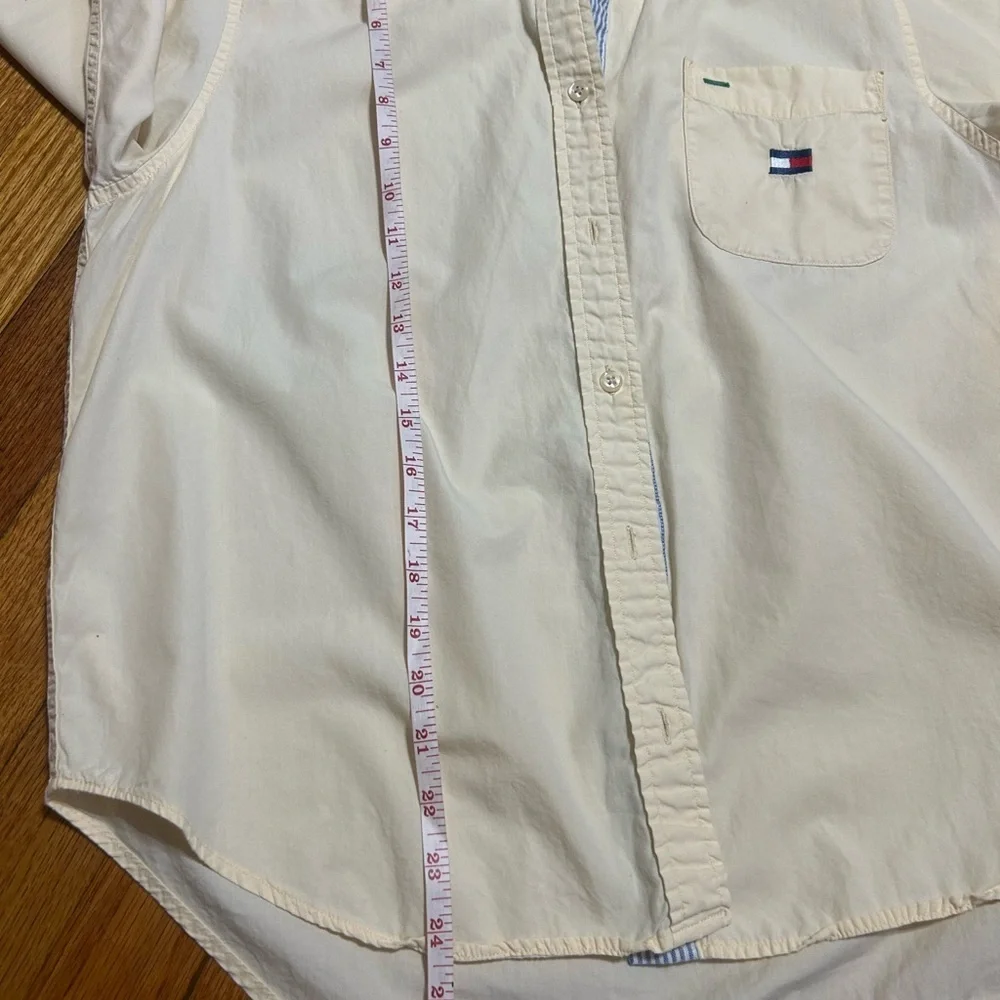 Vintage 1990's Tommy Hilfiger Shirt Button Up Long Sleeve Boy 14 Pale Yellow